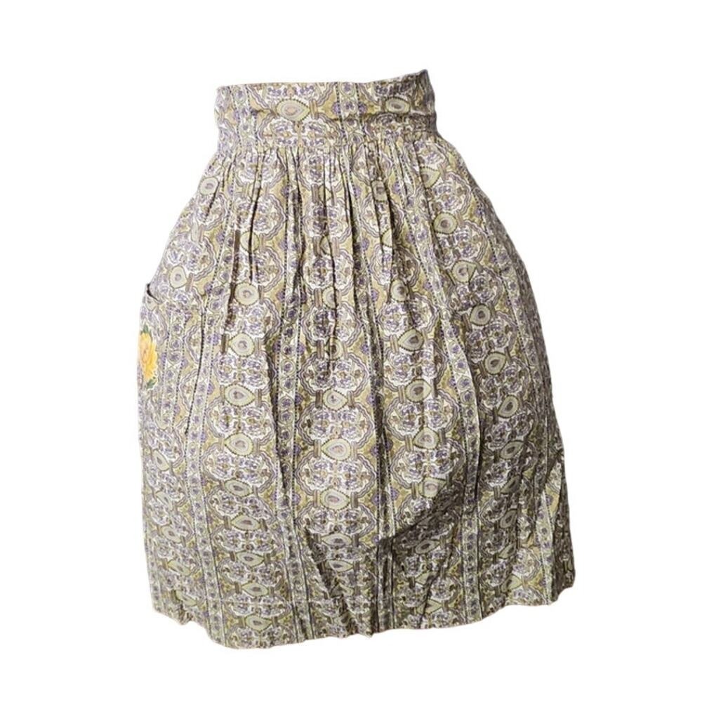 Vtg Handmade Half Apron with Yellow Rose Pocket 20" waist 23.5 lgth  18"x2‎ ties